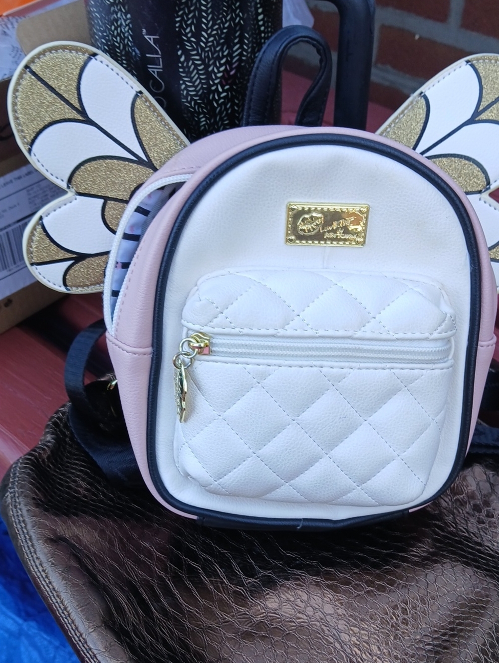 Luv Betsey by Betsey Johnson Mini Backpack w/ Glitter Wings  Gold Glitter